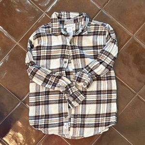 Tommy Bahama Boys Cream and Brown Plaid Shirt